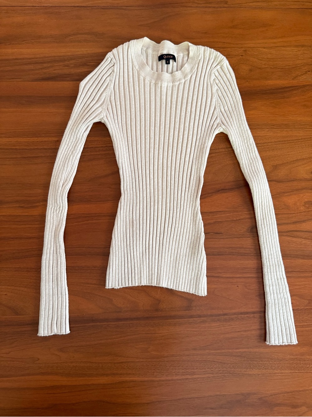 Quince Slim Ribbed Cotton Cashmere Crewneck Sweater - Heather Oatmeal